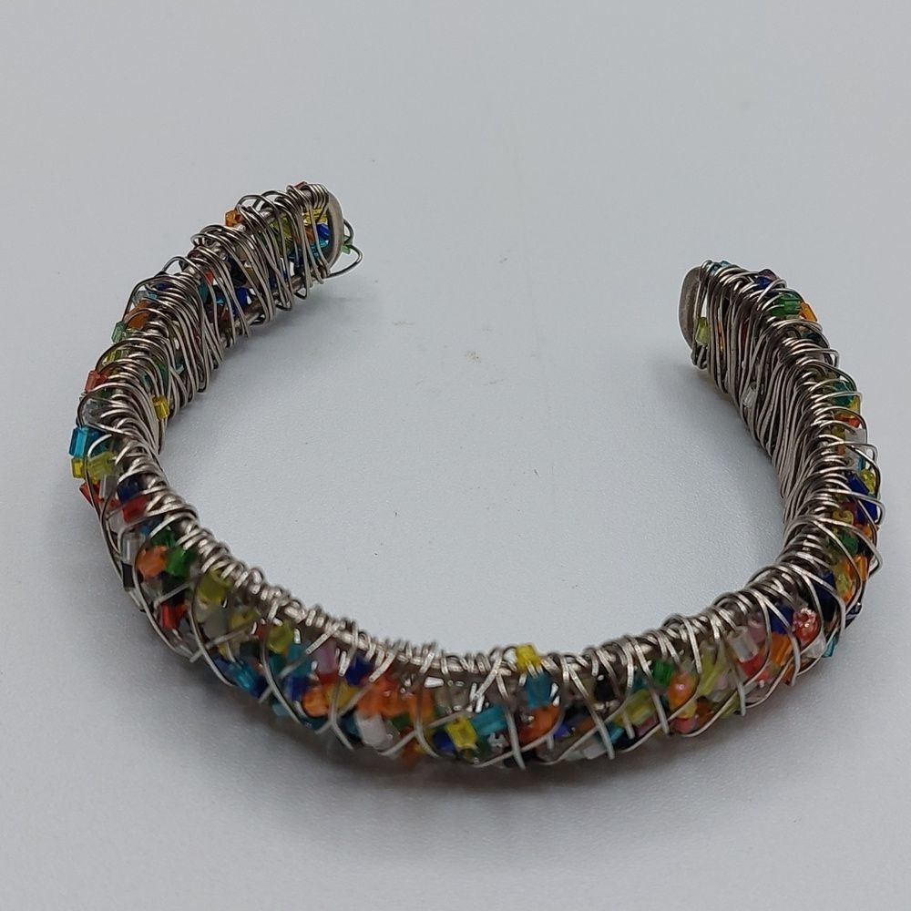 Artisan Beaded Wire Wirework Cuff Bracelet Mutilcolor Tube Beads